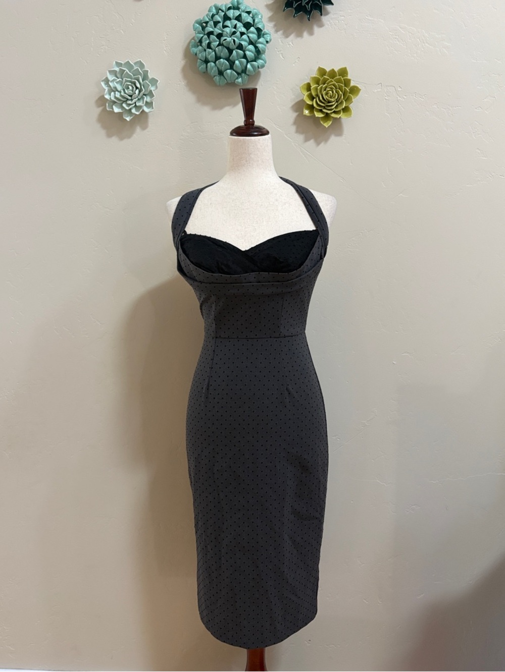 Stop Staring gray & black polkadot pencil wiggle dress S